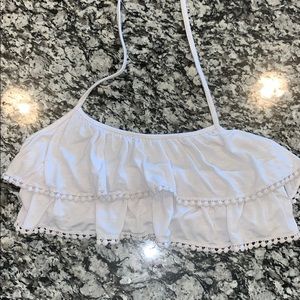 White Ruffle Halter Crop Top